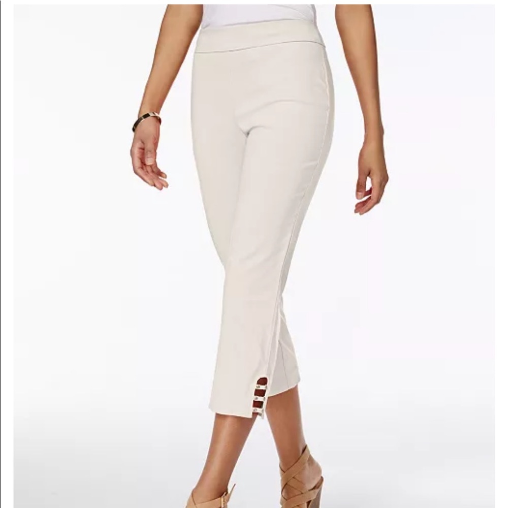 JM Collection Petite Lattice-Hem Cropped Pants